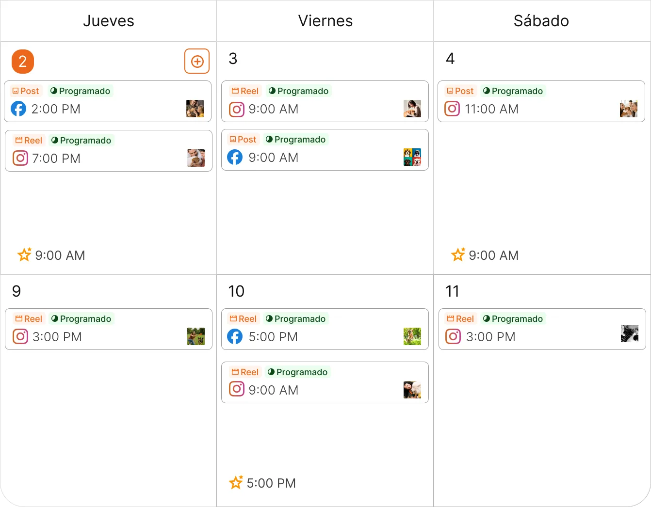 Calendario de contenido en Portal Orange